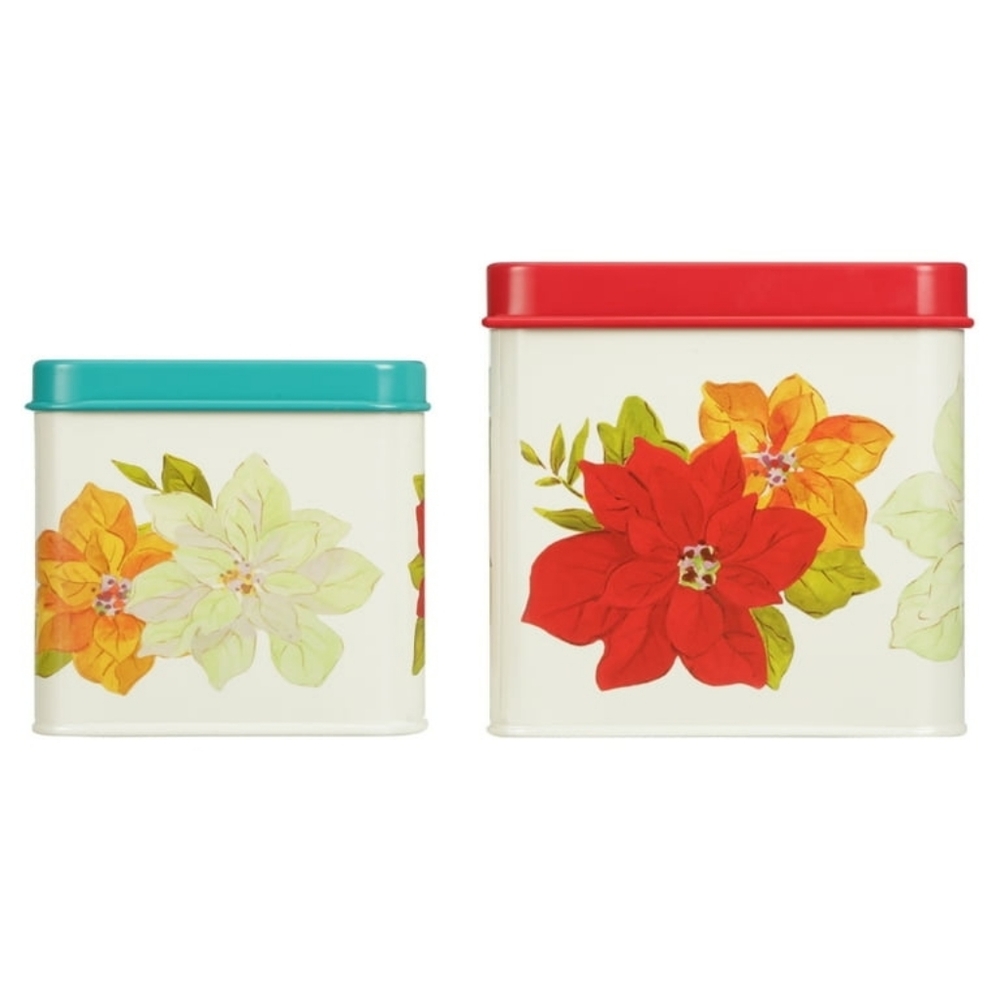 NWT/NIB The Pioneer Woman Poinsettia 2-Piece Square Cookie Set Tins Christmas - Picture 5 of 8